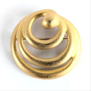 Vintage Brushed Gold Tone Spiral Brooch